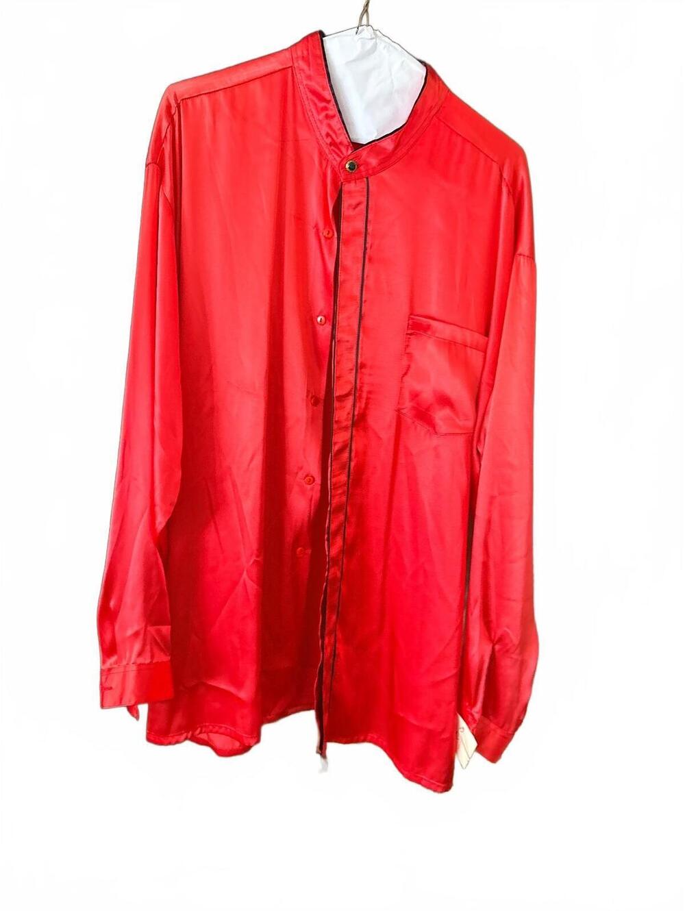 Vintage Hollywood Studio Red Satin Shirt with Black Piping